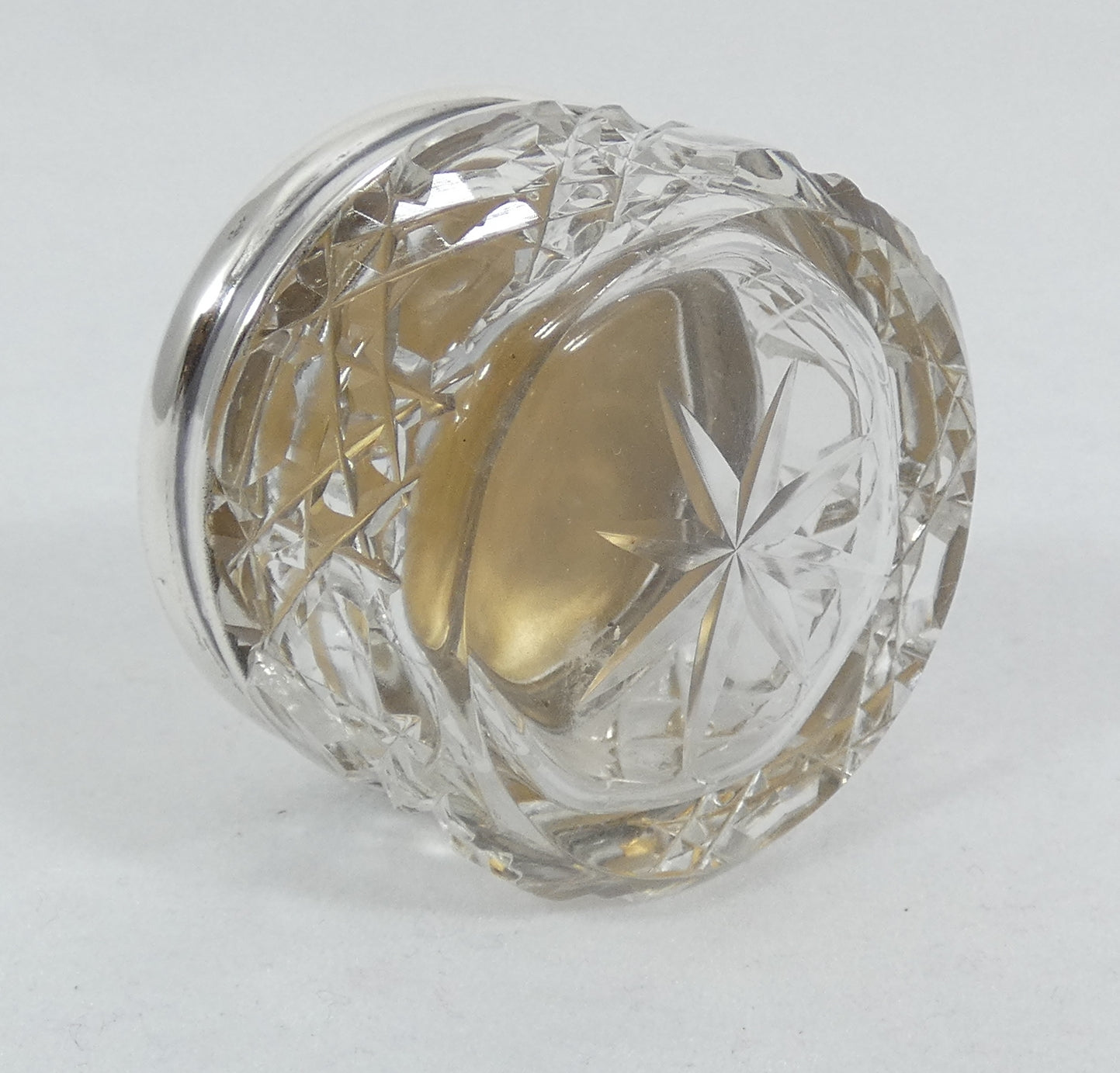 Antique Edwardian 1917 Sterling Silver Glass Rouge Pot Scent Hobnail Bottle Jar