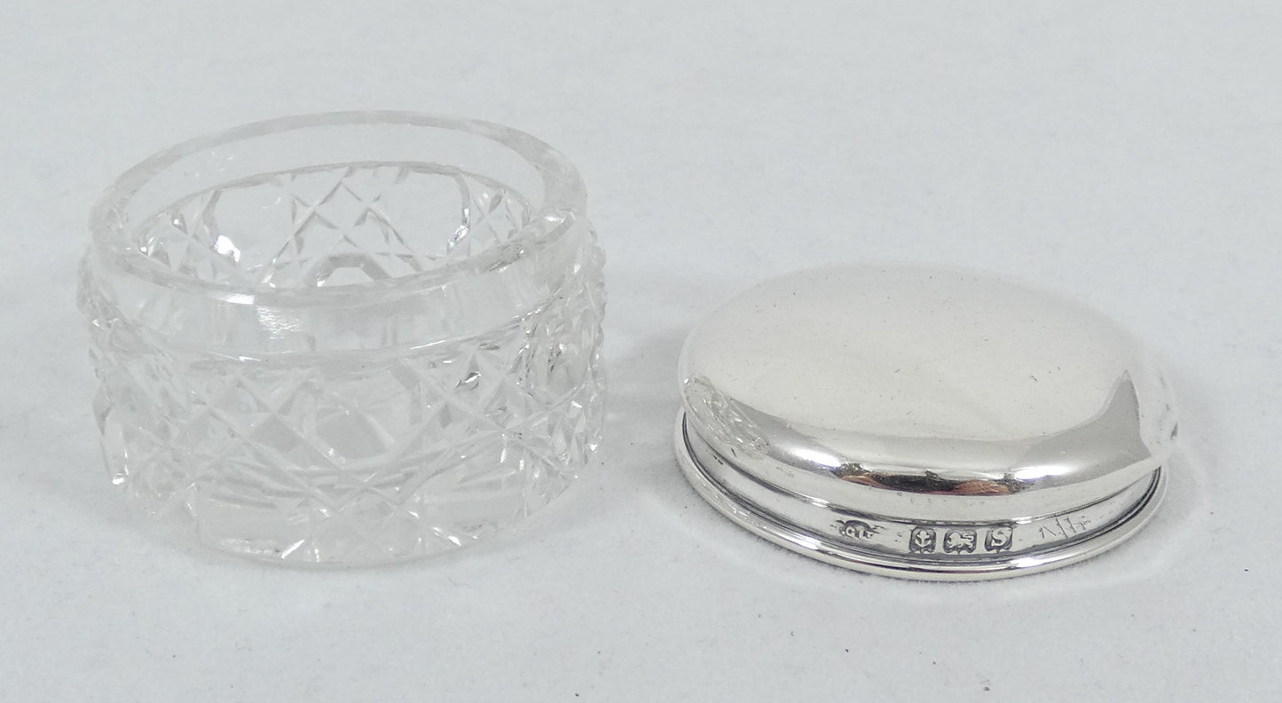 Antique Edwardian 1917 Sterling Silver Glass Rouge Pot Scent Hobnail Bottle Jar