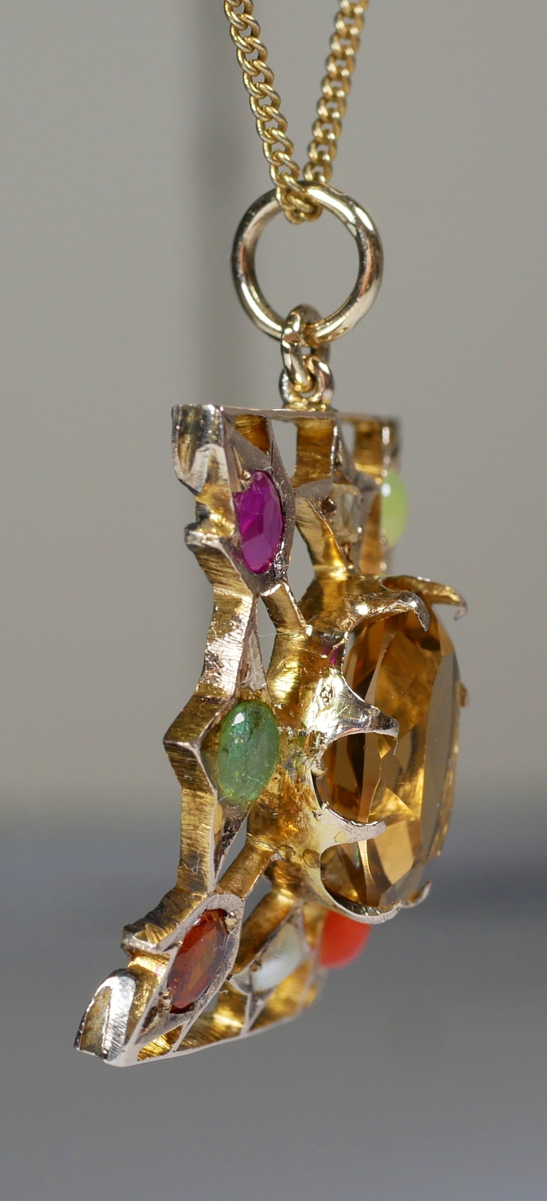 Antique Victorian Solid 9ct Yellow Gold Harlequin Gemstone Diamond Pendant