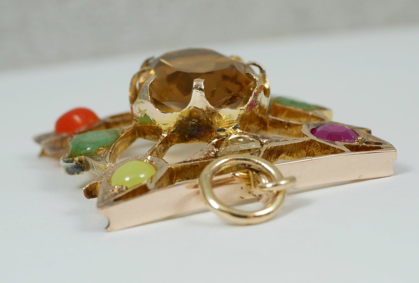 Antique Victorian Solid 9ct Yellow Gold Harlequin Gemstone Diamond Pendant