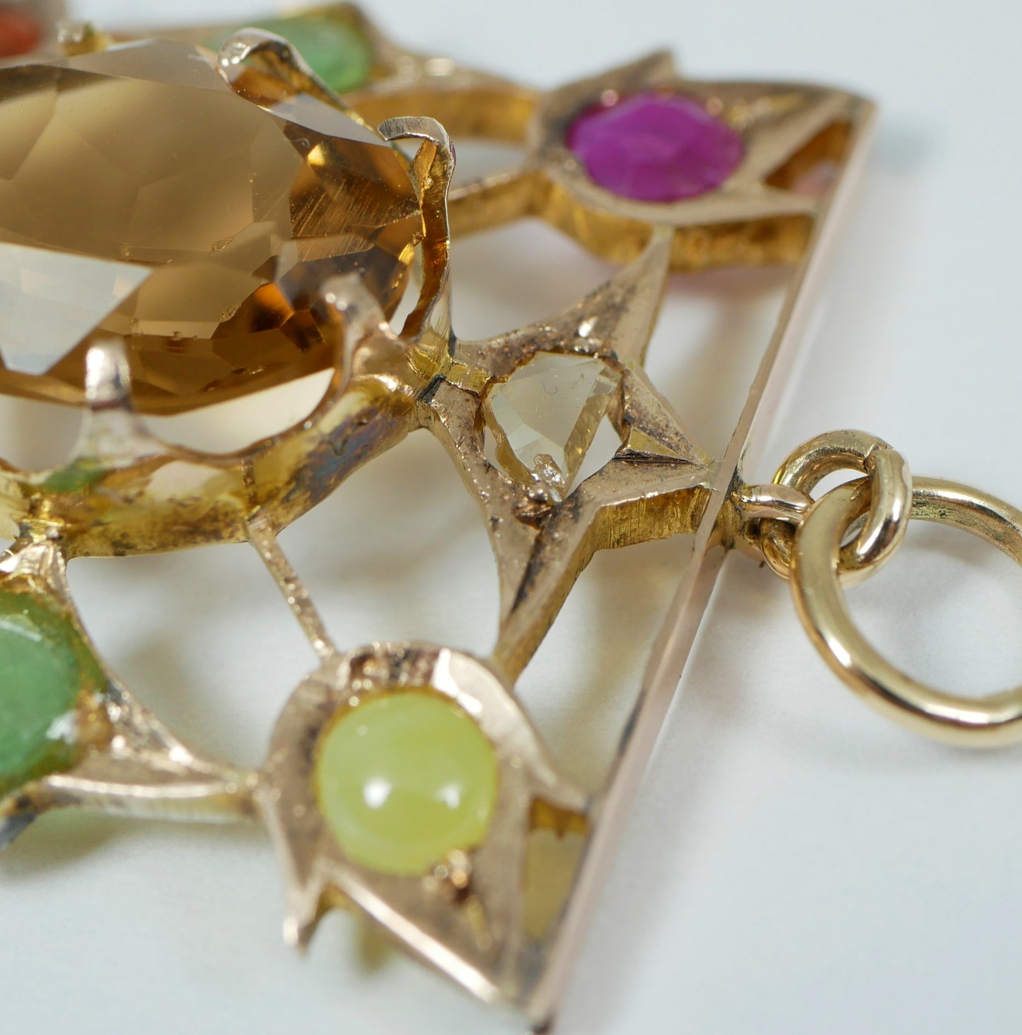 Antique Victorian Solid 9ct Yellow Gold Harlequin Gemstone Diamond Pendant