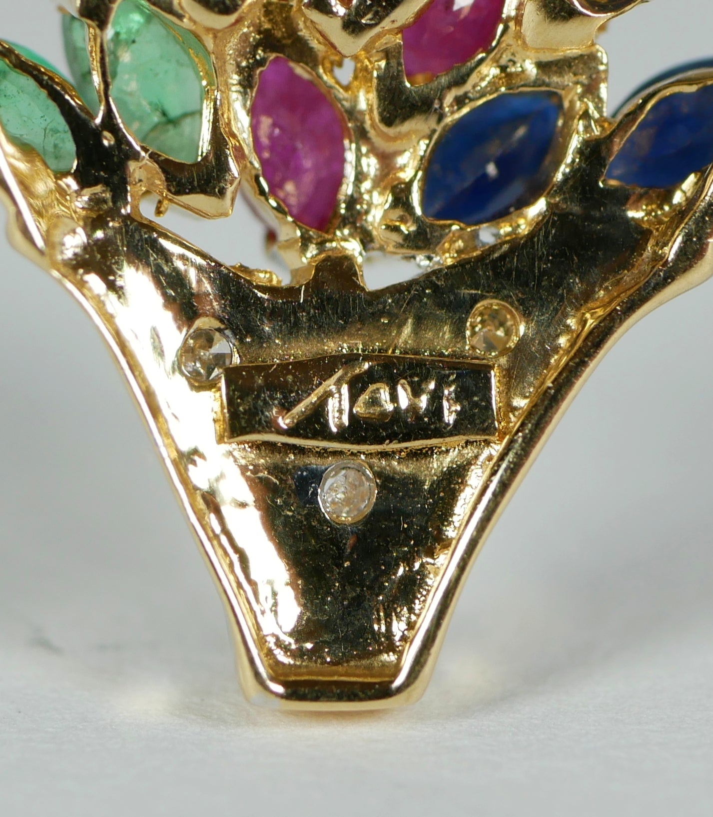 Solid 14ct Yellow Gold Sapphire Ruby Emerald Flower Basket Necklace Pendant 585