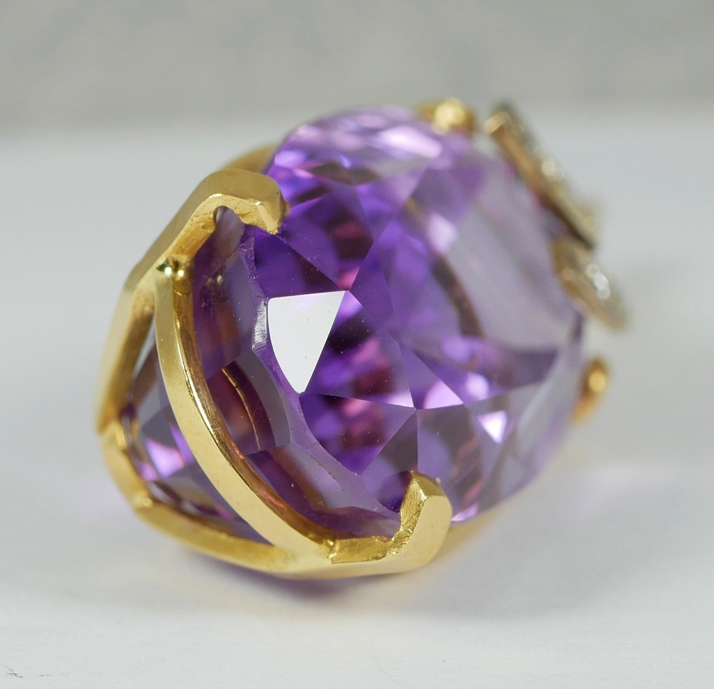 Large 47mm Solid 18ct Yellow Gold 34ct Amethyst & Diamond Necklace Pendant 12gm