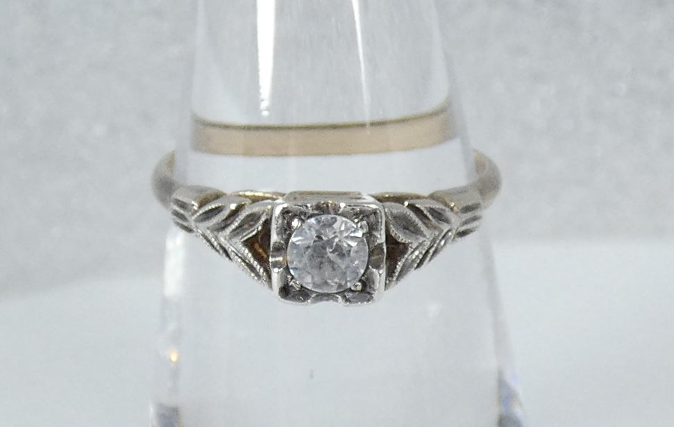 Antique Art Deco 9ct Yellow Gold & Silver White Topaz Dress Ring Size 6.5 M 52