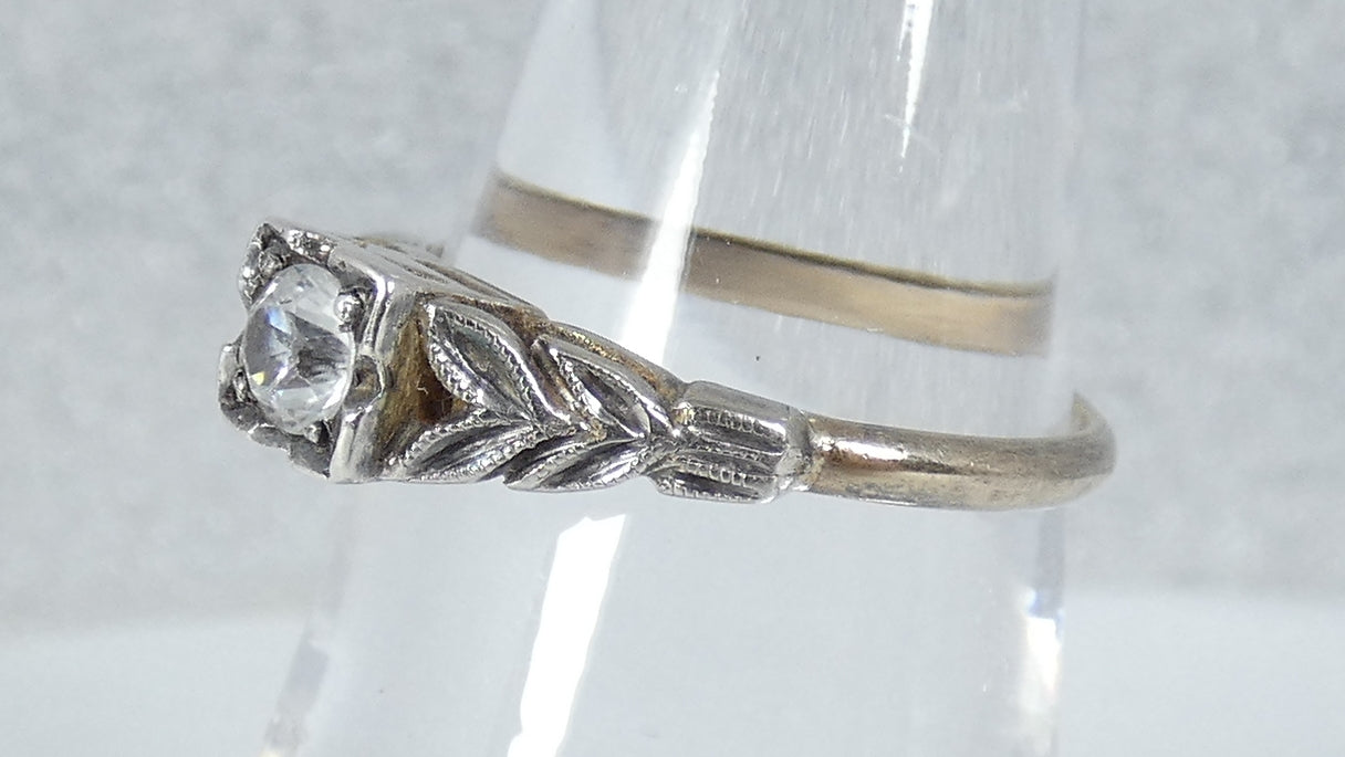 Antique Art Deco 9ct Yellow Gold & Silver White Topaz Dress Ring Size 6.5 M 52