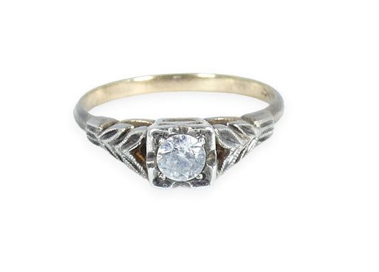 Antique Art Deco 9ct Yellow Gold & Silver White Topaz Dress Ring Size 6.5 M 52