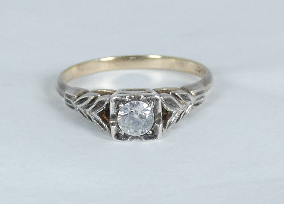 Antique Art Deco 9ct Yellow Gold & Silver White Topaz Dress Ring Size 6.5 M 52