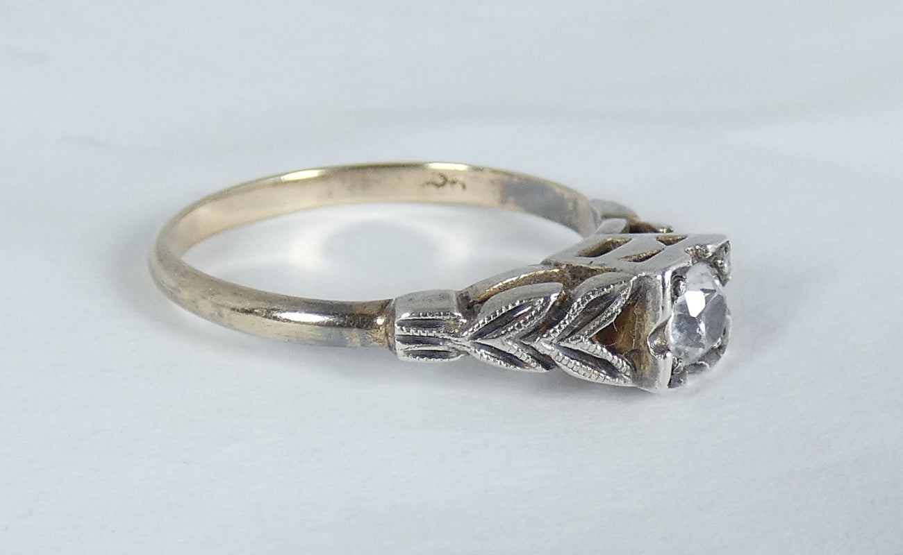 Antique Art Deco 9ct Yellow Gold & Silver White Topaz Dress Ring Size 6.5 M 52