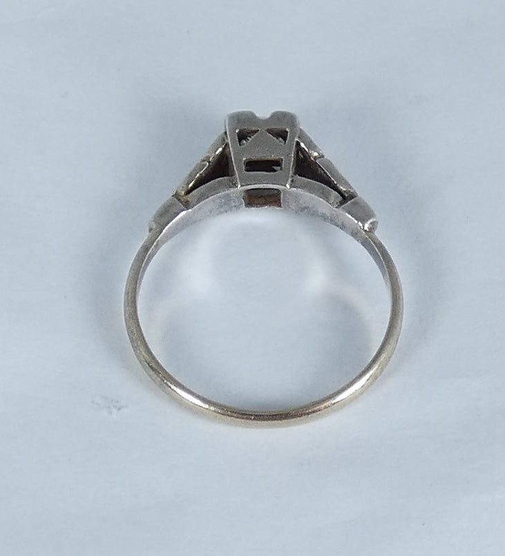 Antique Art Deco 9ct Yellow Gold & Silver White Topaz Dress Ring Size 6.5 M 52