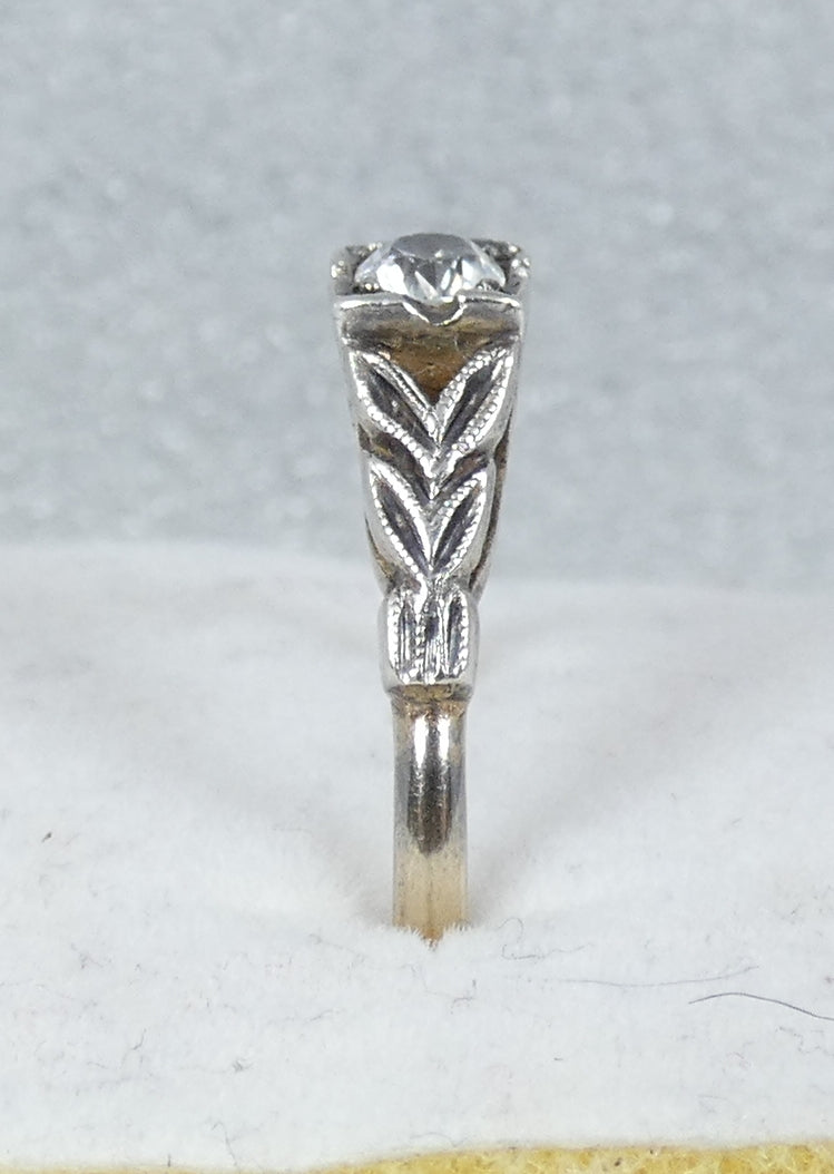 Antique Art Deco 9ct Yellow Gold & Silver White Topaz Dress Ring Size 6.5 M 52