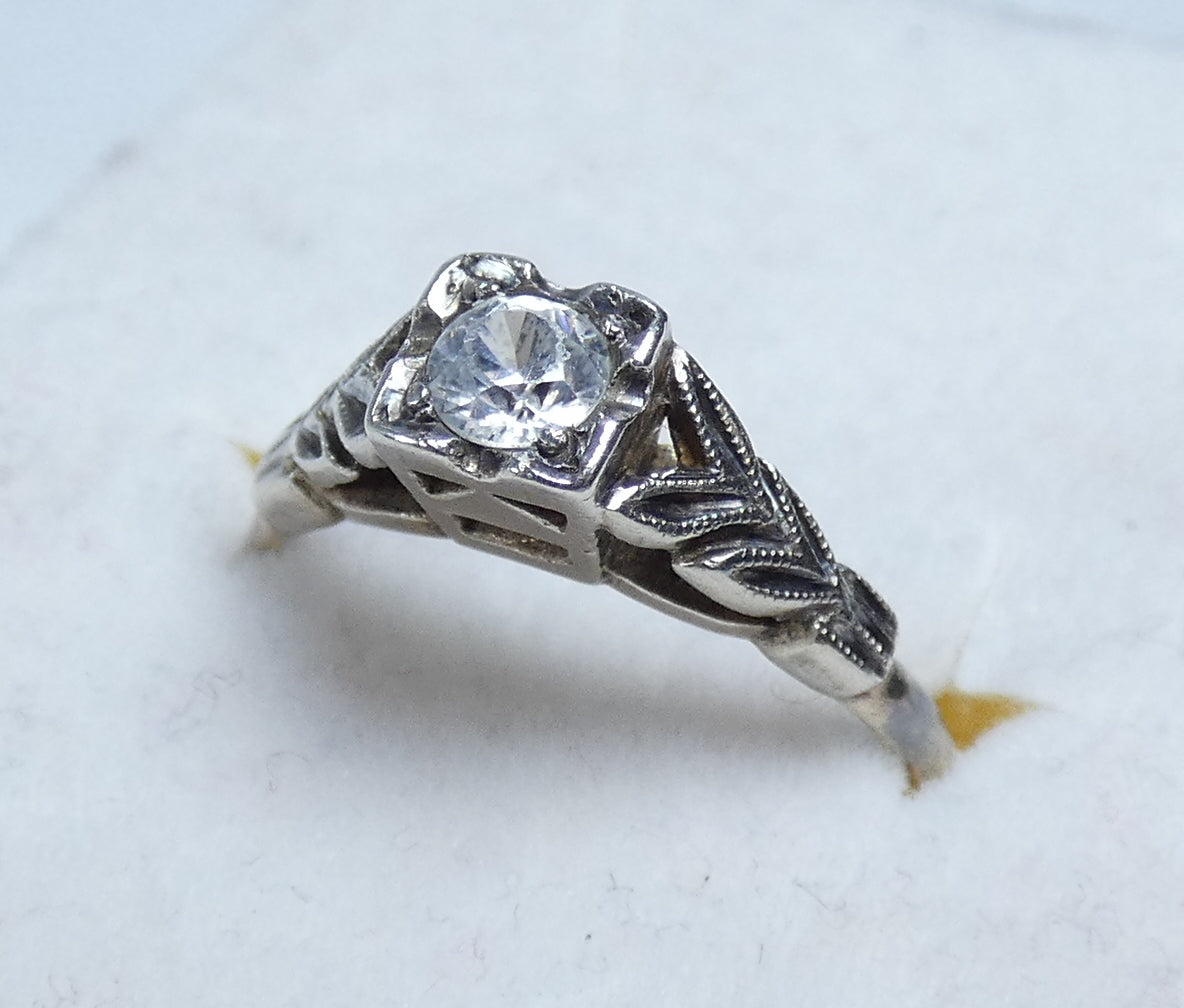 Antique Art Deco 9ct Yellow Gold & Silver White Topaz Dress Ring Size 6.5 M 52