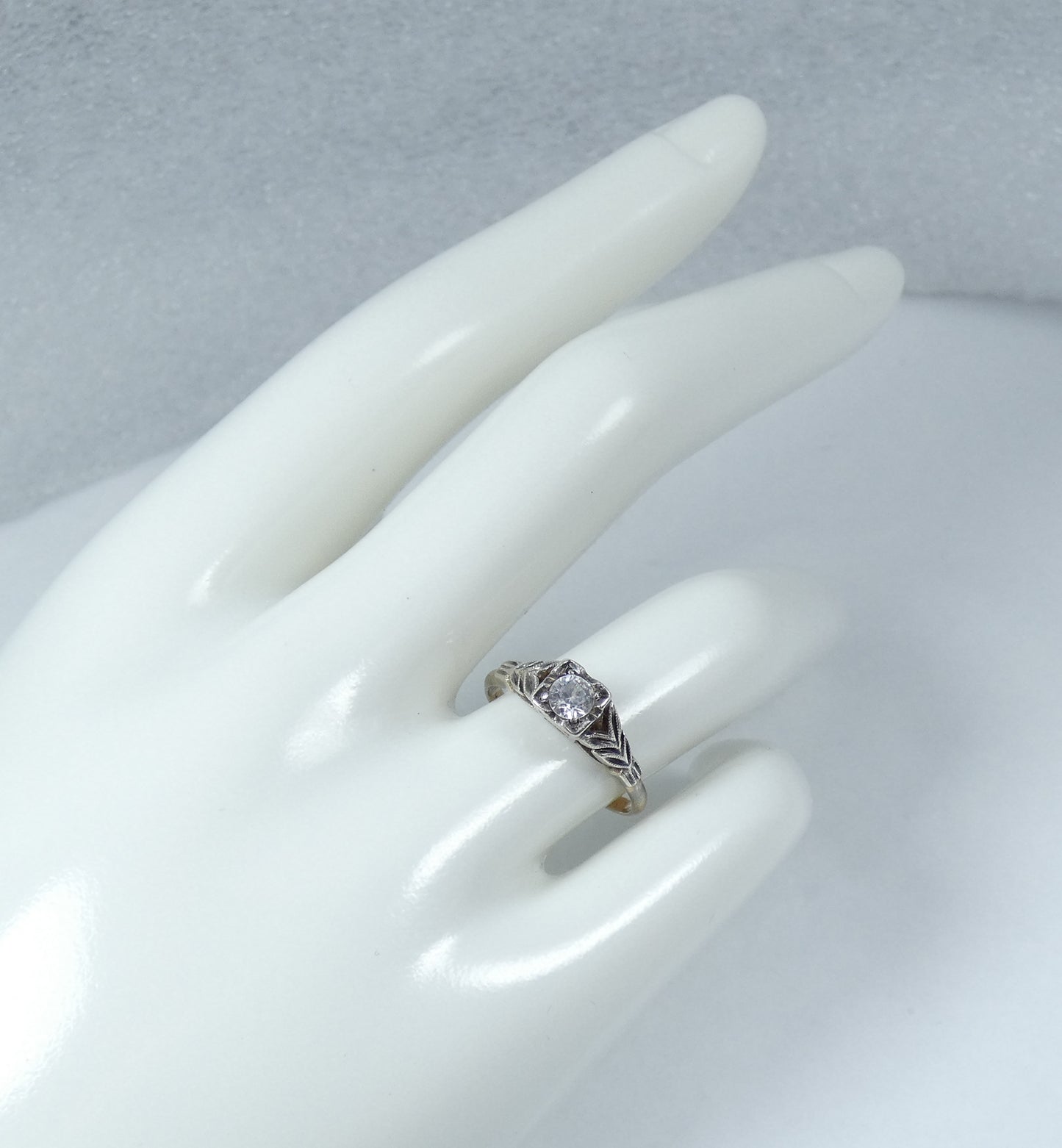 Antique Art Deco 9ct Yellow Gold & Silver White Topaz Dress Ring Size 6.5 M 52