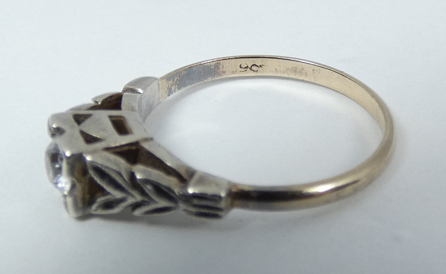 Antique Art Deco 9ct Yellow Gold & Silver White Topaz Dress Ring Size 6.5 M 52