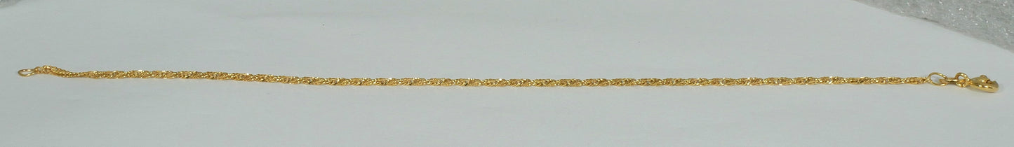 Italian Solid 9ct Yellow Gold 18cm 7" 1.5mm Singapore Link Chain Bracelet 375