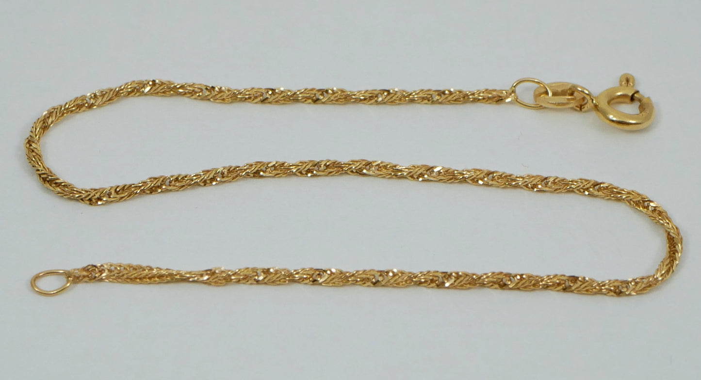 Italian Solid 9ct Yellow Gold 18cm 7" 1.5mm Singapore Link Chain Bracelet 375