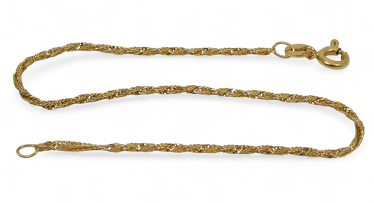 Italian Solid 9ct Yellow Gold 18cm 7" 1.5mm Singapore Link Chain Bracelet 375