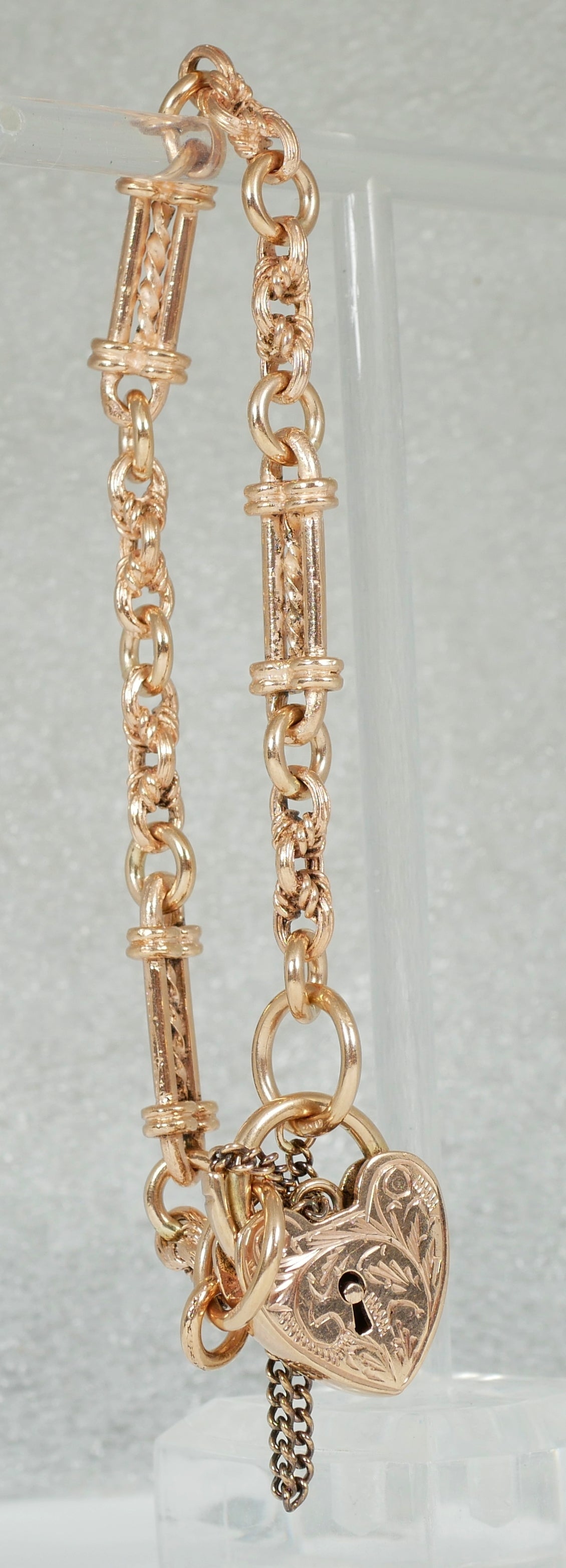 Antique Style 9ct Rose Gold 19cm 7.5" Fancy Albert Chain Bracelet Padlock Clasp