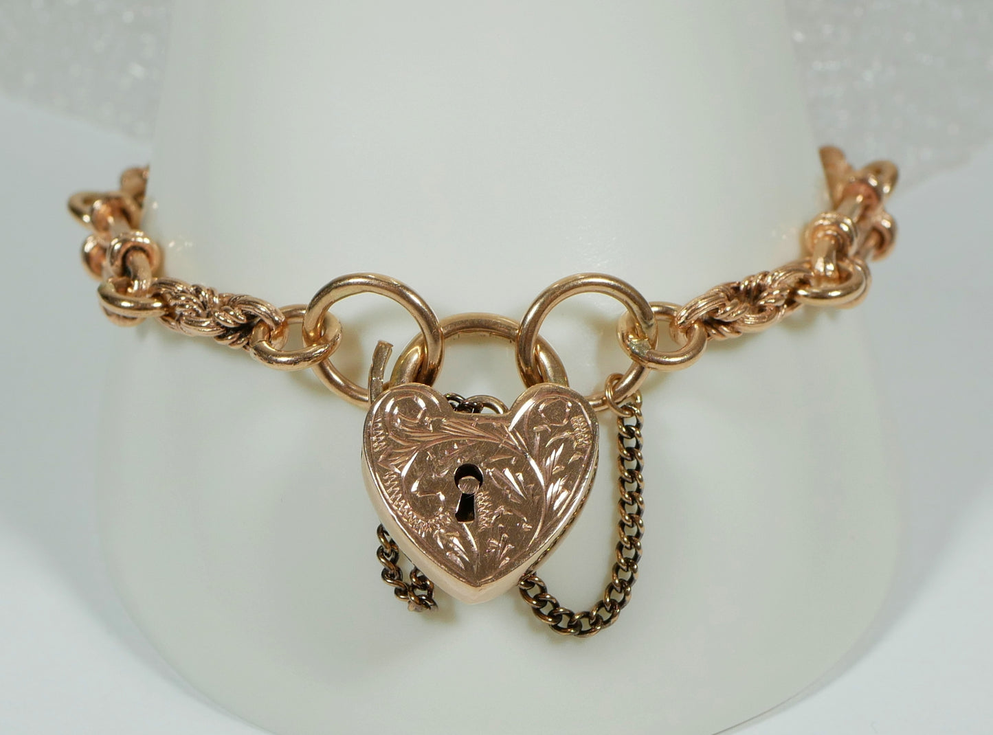 Antique Style 9ct Rose Gold 19cm 7.5" Fancy Albert Chain Bracelet Padlock Clasp
