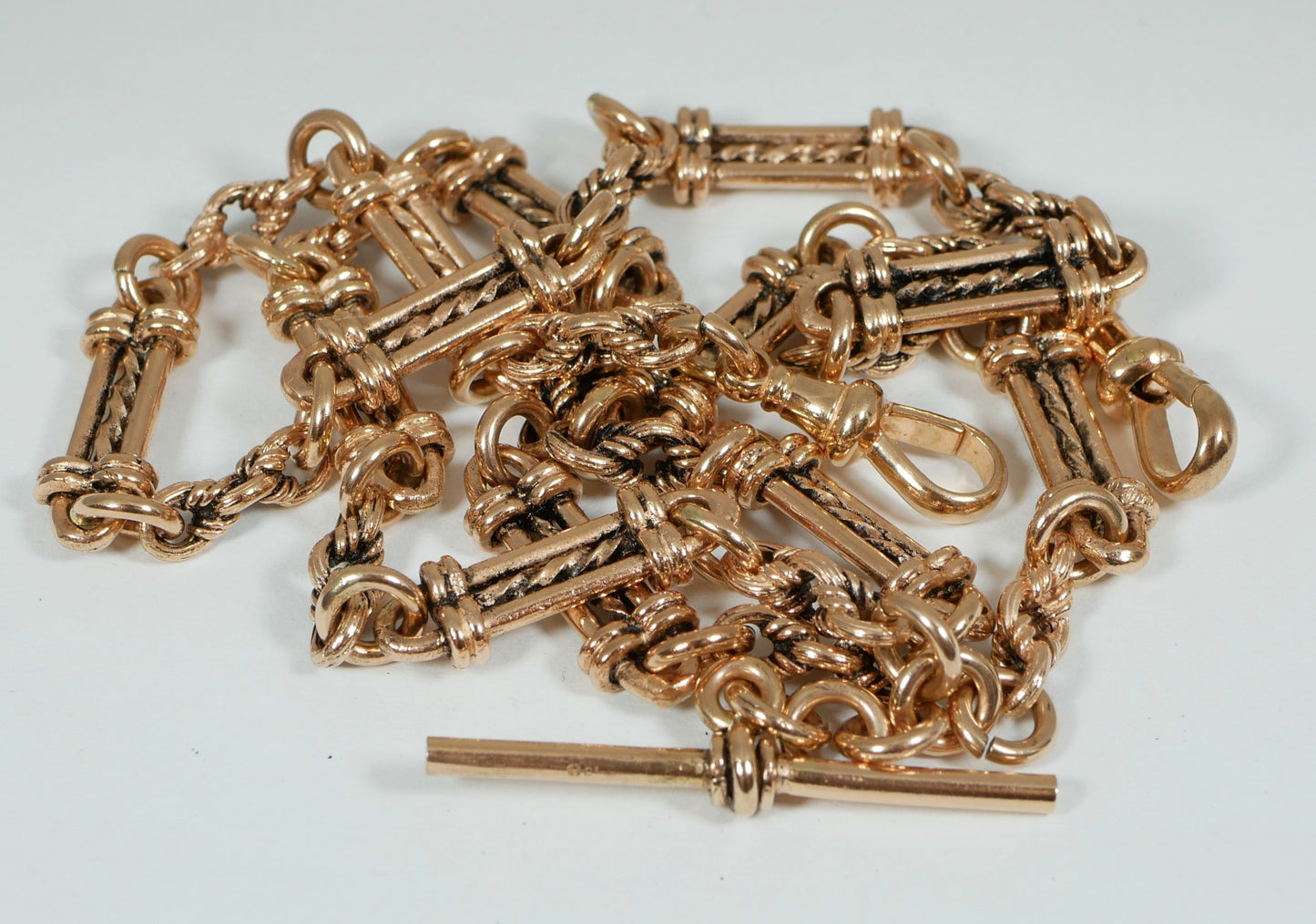 Antique Style Solid 9ct Rose Gold 58cm 23" Fancy Albert Necklace Chain T Bar 61g