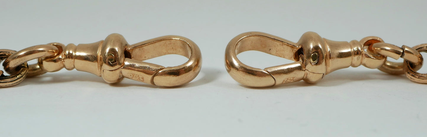 Antique Style Solid 9ct Rose Gold 58cm 23" Fancy Albert Necklace Chain T Bar 61g