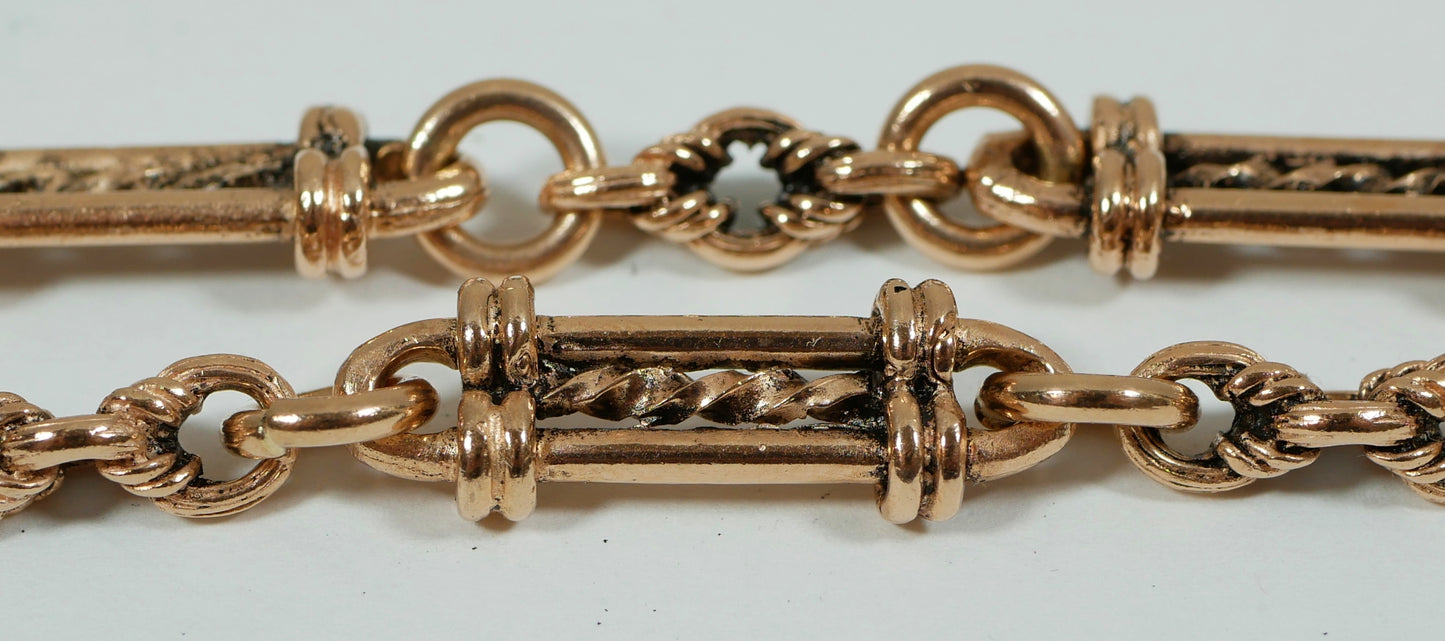 Antique Style Solid 9ct Rose Gold 58cm 23" Fancy Albert Necklace Chain T Bar 61g