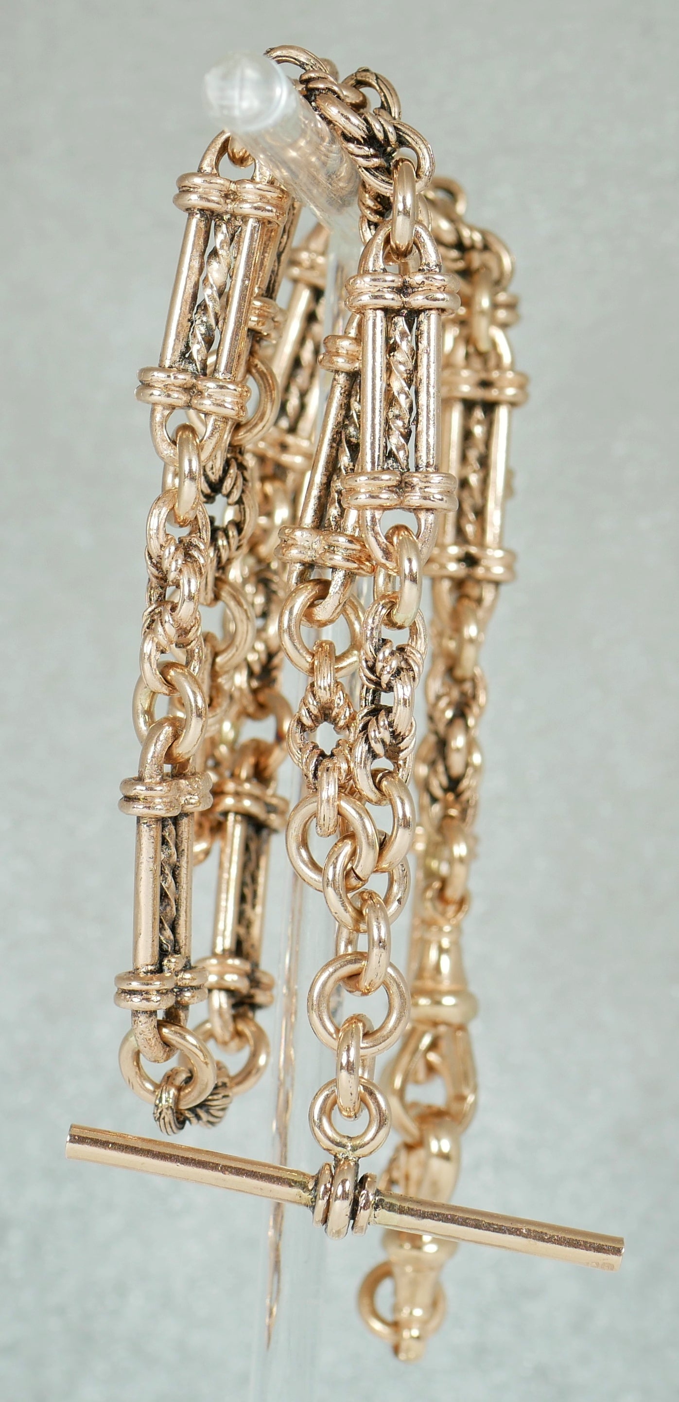 Antique Style Solid 9ct Rose Gold 58cm 23" Fancy Albert Necklace Chain T Bar 61g