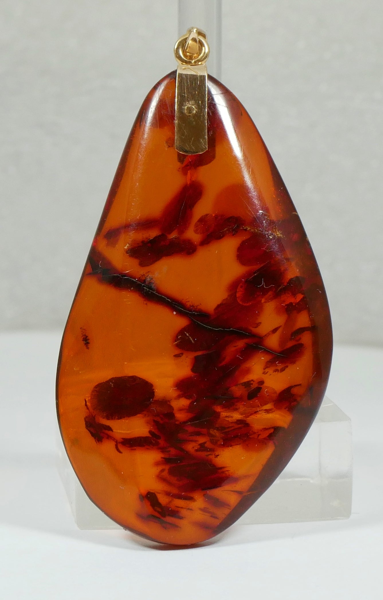 Solid 14ct Yellow Gold Large 57mm Freeform Baltic Amber Necklace Pendant 8gm 585