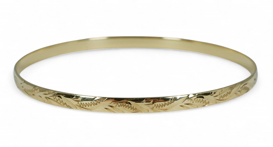 Vintage Solid 9ct Yellow Gold 65mm 2.5" Bright Cut 4mm D Profile Bangle 7.35gm