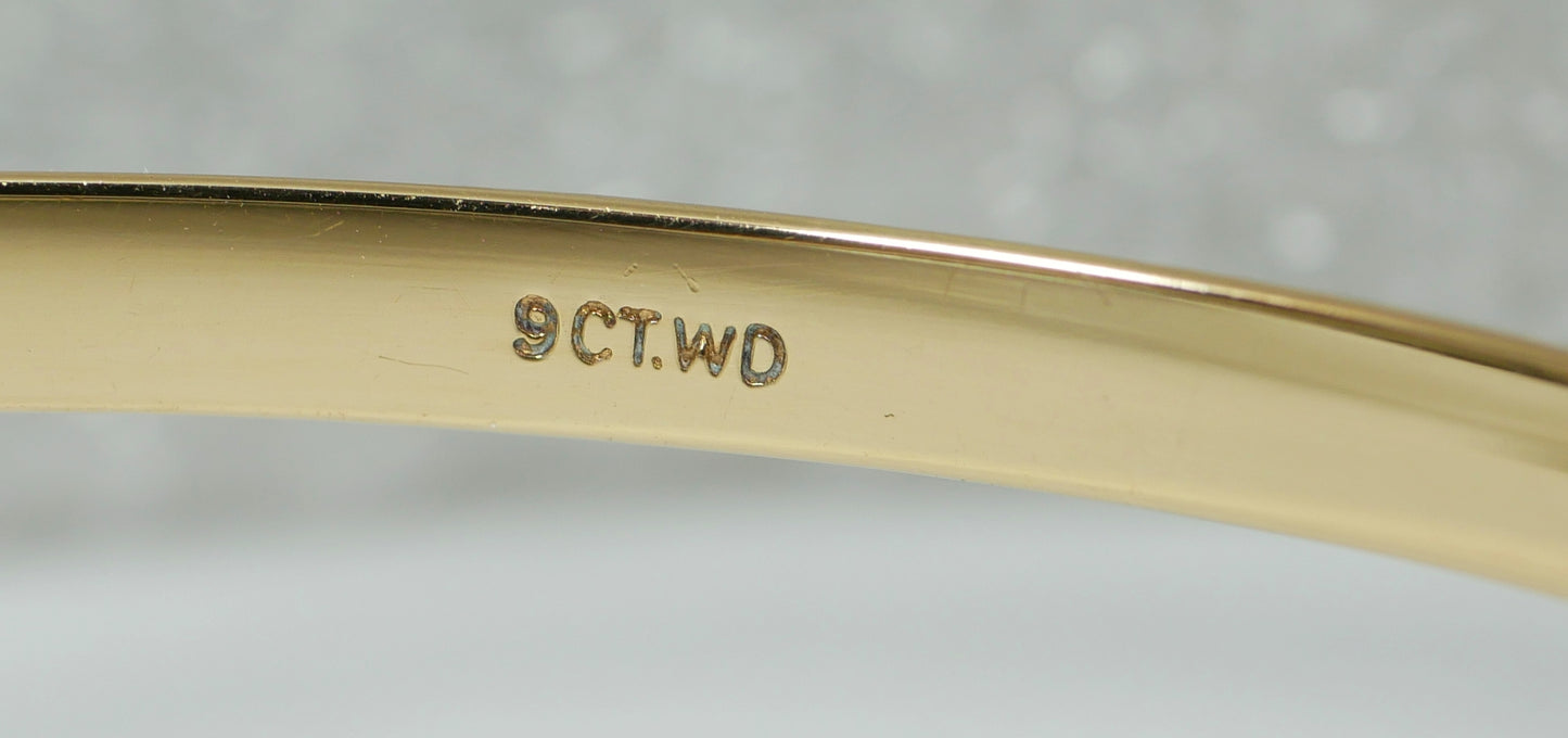 Vintage Solid 9ct Yellow Gold 65mm 2.5" Bright Cut 4mm D Profile Bangle 7.35gm