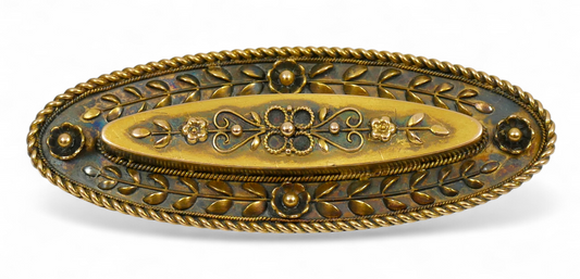 Antique 1890 Victorian Solid 15ct Yellow Gold Etruscan Revival Brooch Pin Flower
