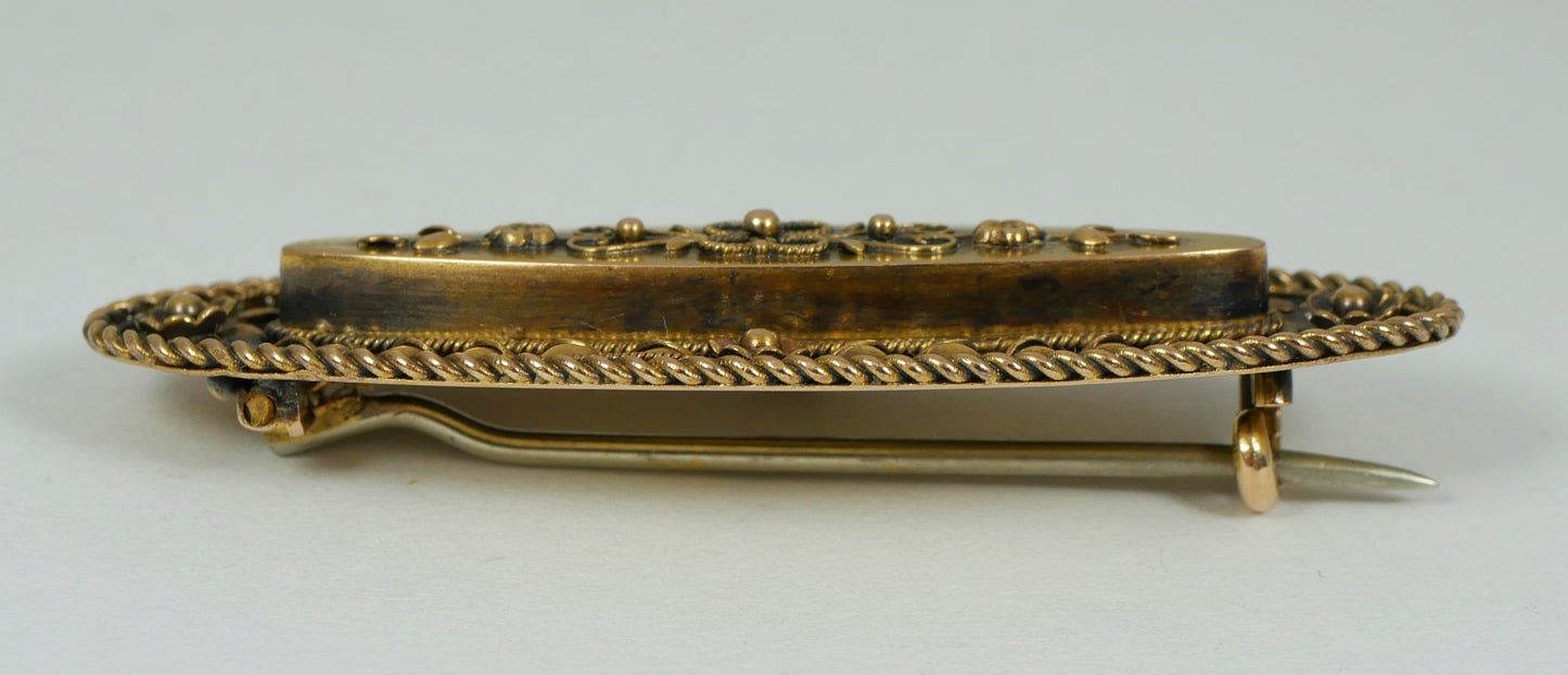 Antique 1890 Victorian Solid 15ct Yellow Gold Etruscan Revival Brooch Pin Flower