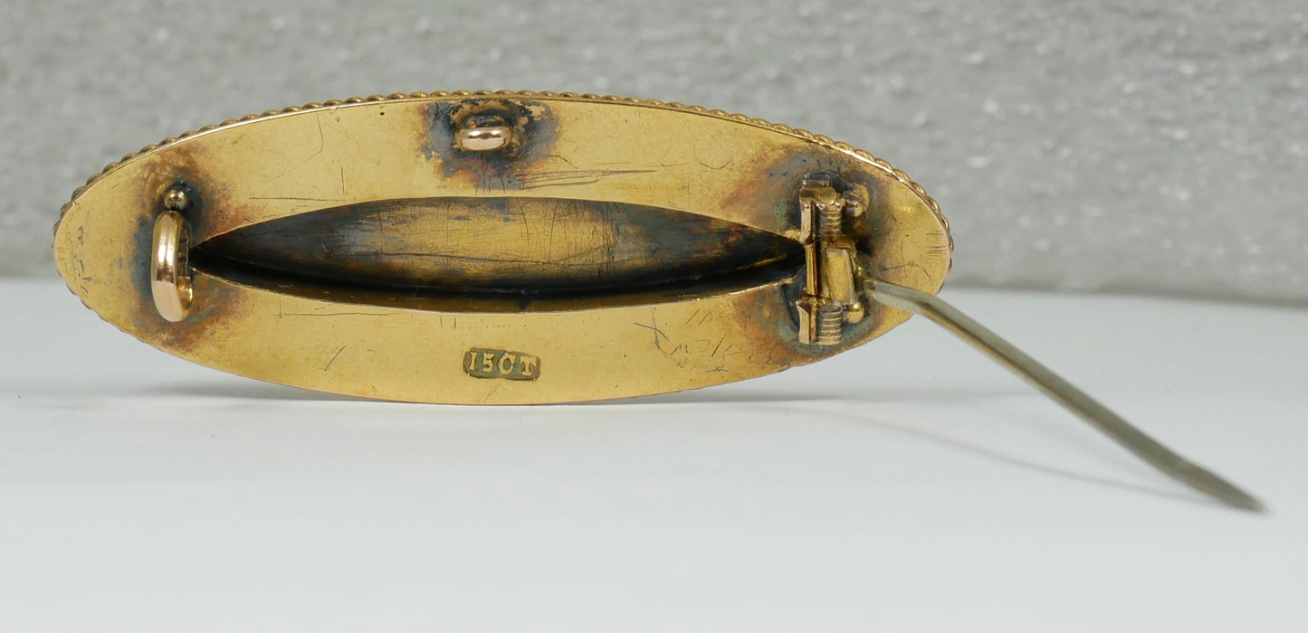 Antique 1890 Victorian Solid 15ct Yellow Gold Etruscan Revival Brooch Pin Flower