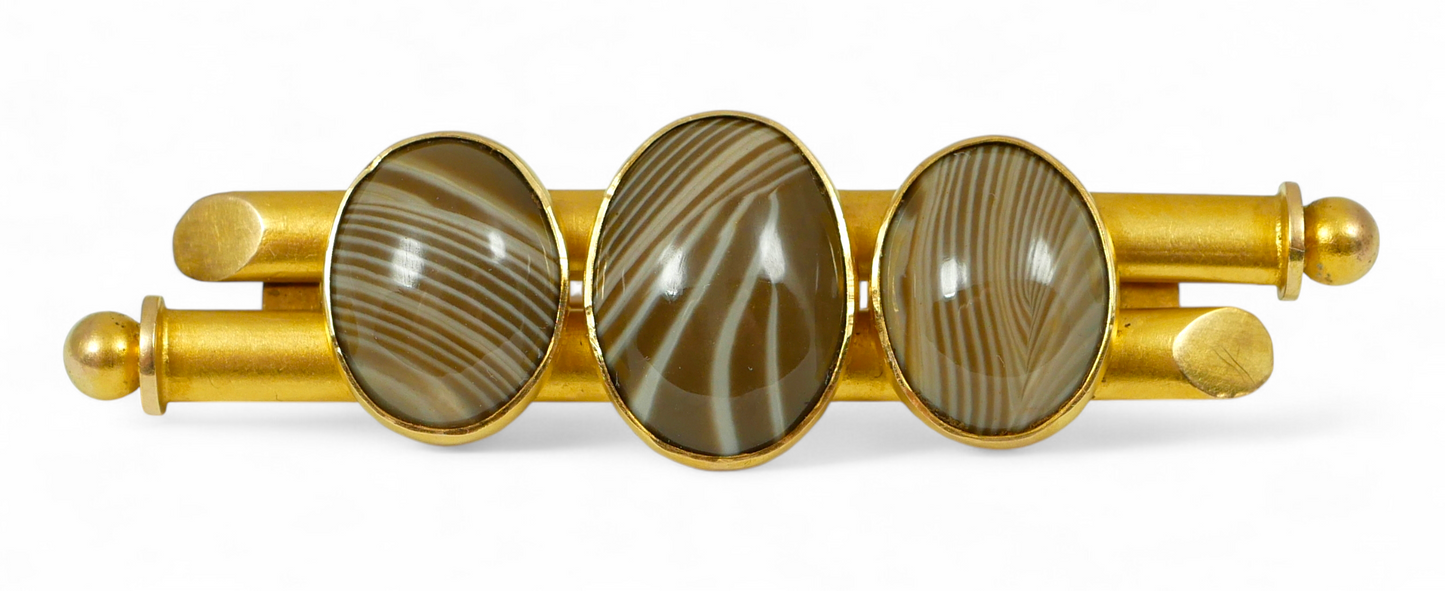 Antique Edwardian 1910 Australian Solid 15ct Yellow Gold Banded Agate Brooch 10g