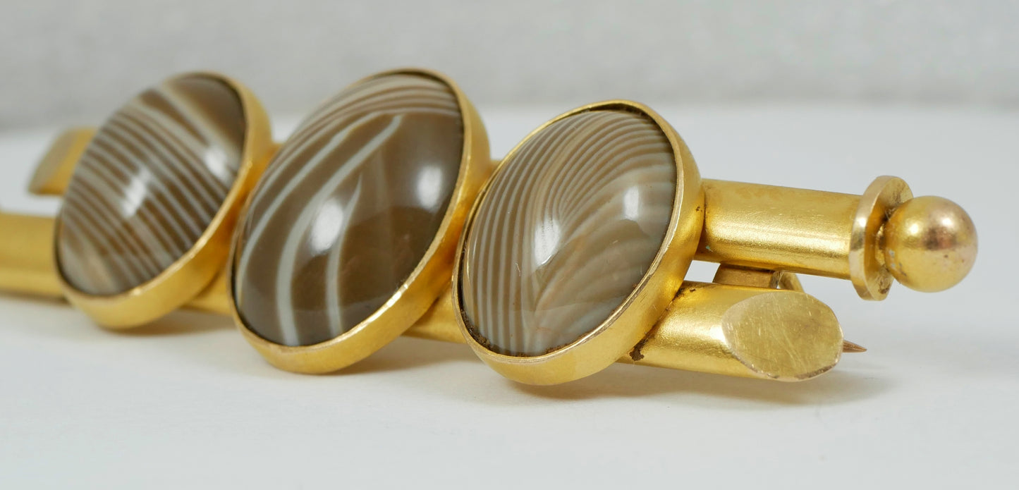 Antique Edwardian 1910 Australian Solid 15ct Yellow Gold Banded Agate Brooch 10g