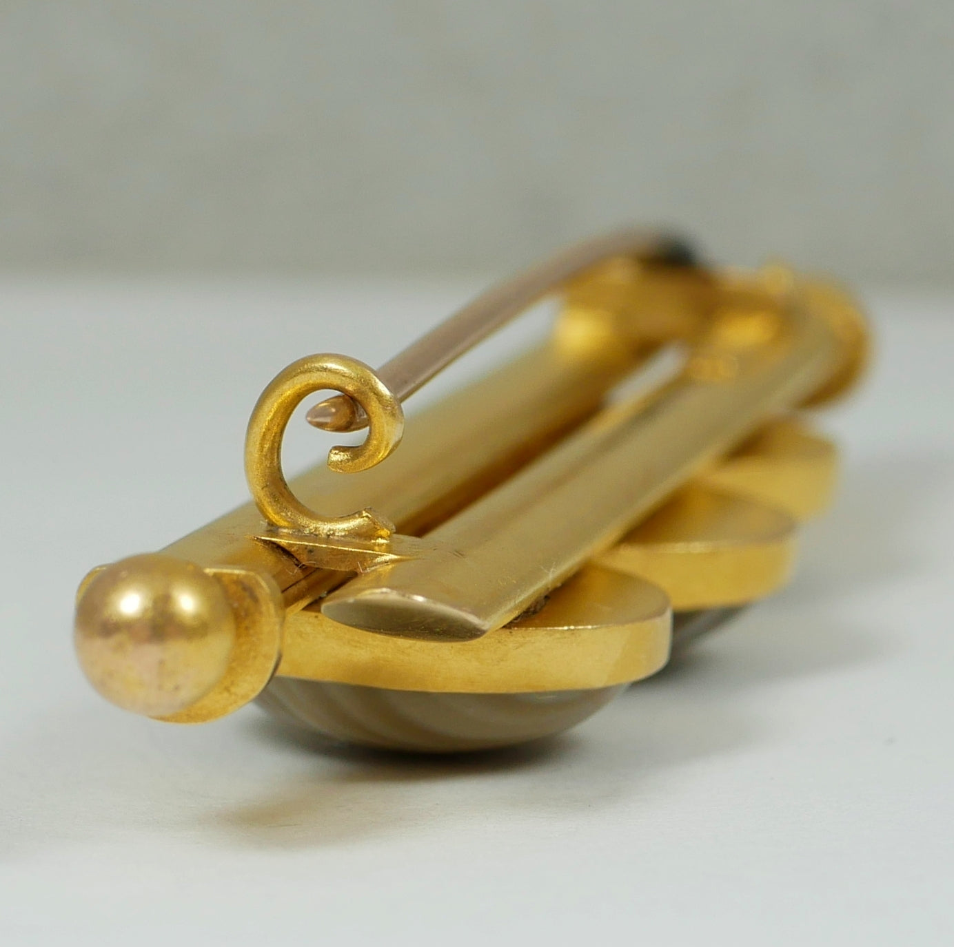 Antique Edwardian 1910 Australian Solid 15ct Yellow Gold Banded Agate Brooch 10g