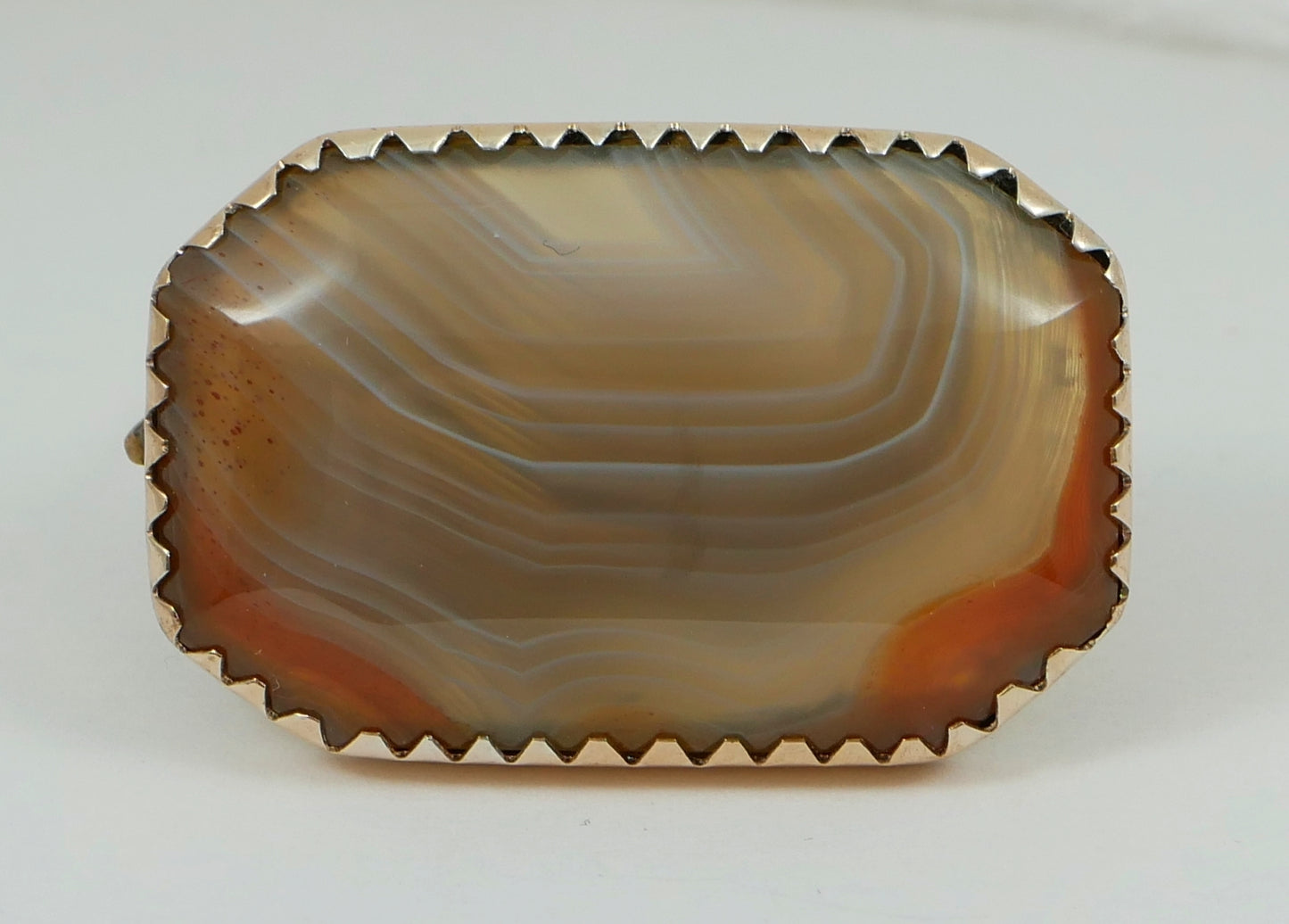 Antique Edwardian F A Flint Australian Solid 9ct Yellow Gold Banded Agate Brooch