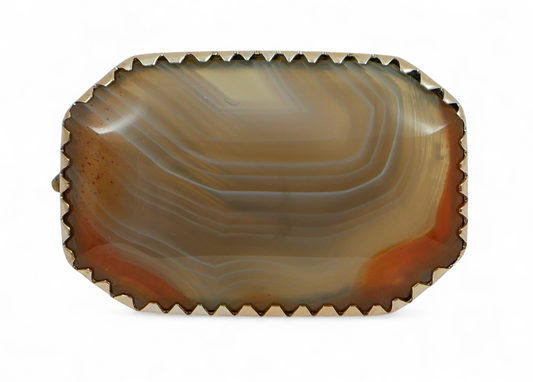 Antique Edwardian F A Flint Australian Solid 9ct Yellow Gold Banded Agate Brooch