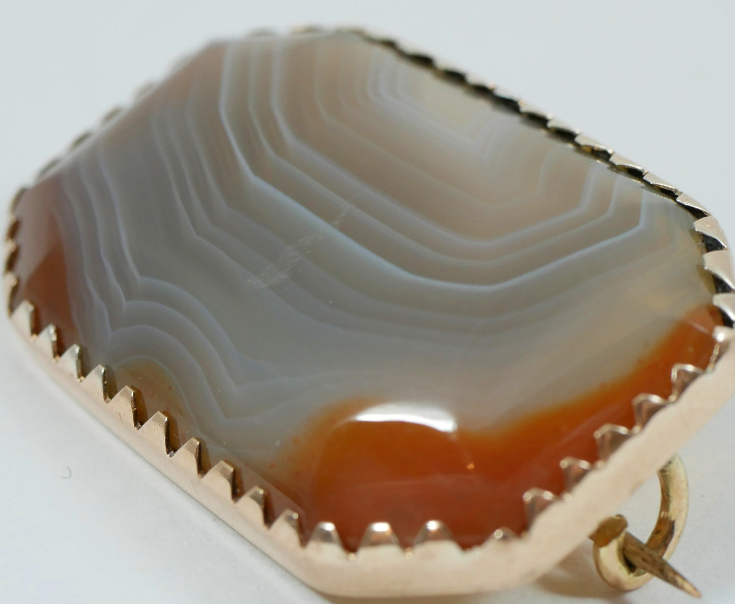 Antique Edwardian F A Flint Australian Solid 9ct Yellow Gold Banded Agate Brooch