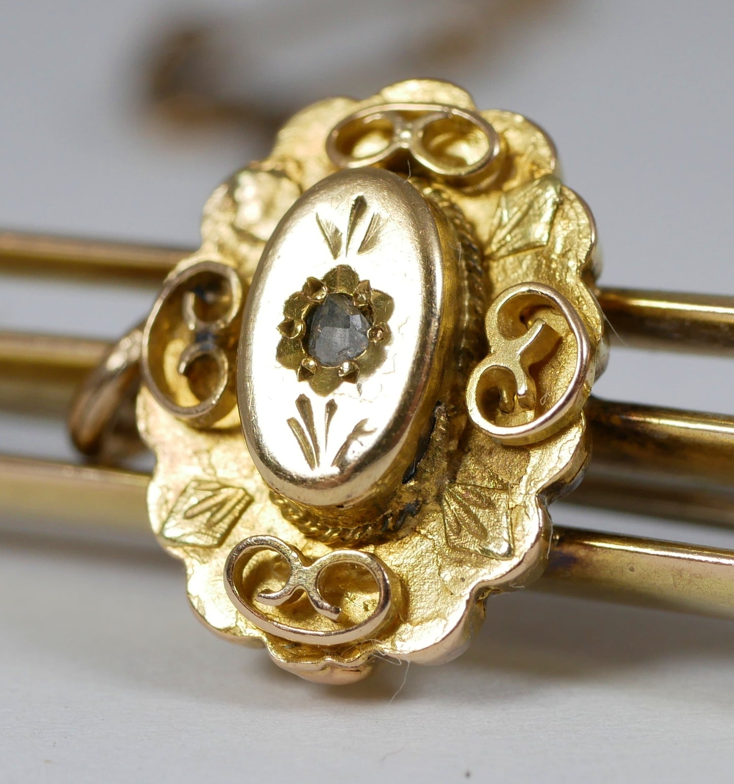 Antique Edwardian 1910 Heavy Solid 15ct Yellow Gold & Diamond Triple Brooch 9gm