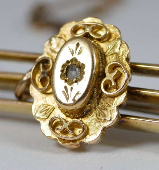Antique Edwardian 1910 Heavy Solid 15ct Yellow Gold & Diamond Triple Brooch 9gm