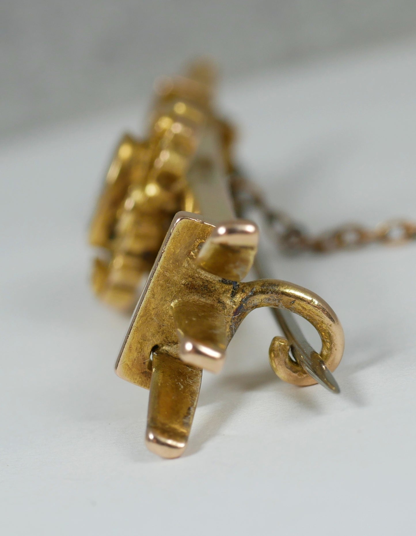 Antique Edwardian 1910 Heavy Solid 15ct Yellow Gold & Diamond Triple Brooch 9gm