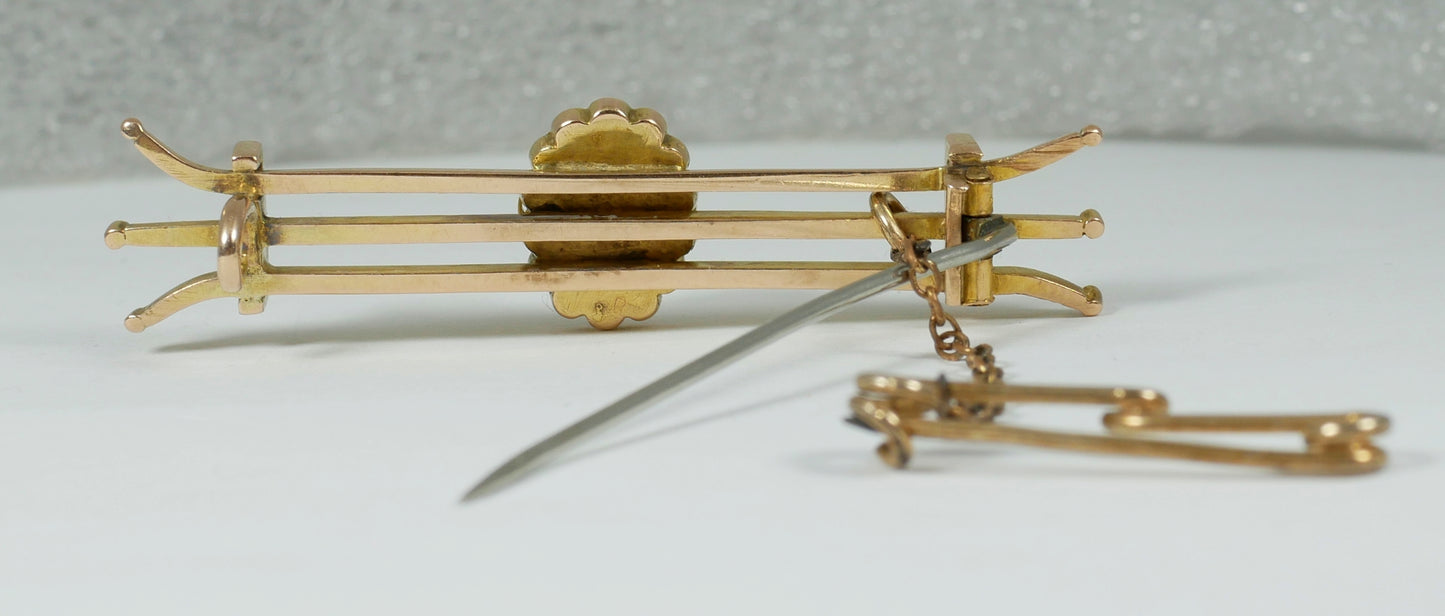 Antique Edwardian 1910 Heavy Solid 15ct Yellow Gold & Diamond Triple Brooch 9gm