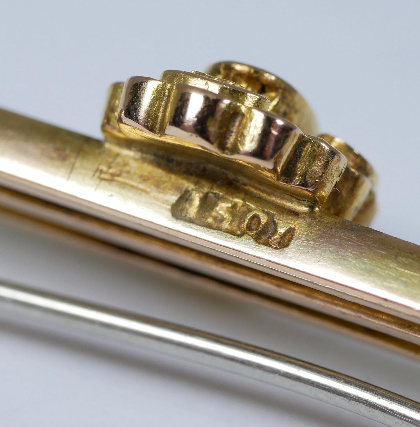 Antique Edwardian 1910 Heavy Solid 15ct Yellow Gold & Diamond Triple Brooch 9gm