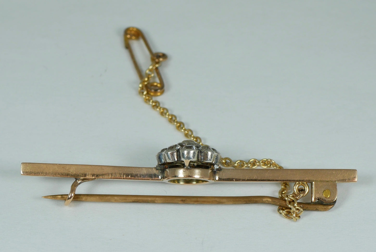 Antique Edwardian 1910 Solid 15ct Yellow Gold & White Sapphire Daisy Brooch Pin