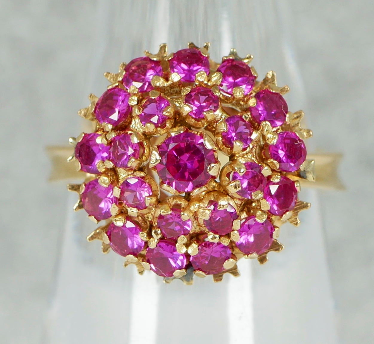 Solid 18ct Yellow Gold Pink Sapphire Cluster Princess Cocktail Ring Size 6 L 51