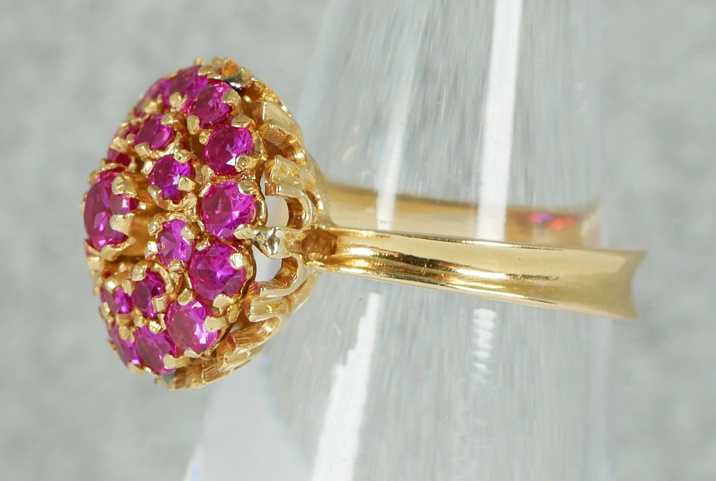 Solid 18ct Yellow Gold Pink Sapphire Cluster Princess Cocktail Ring Size 6 L 51