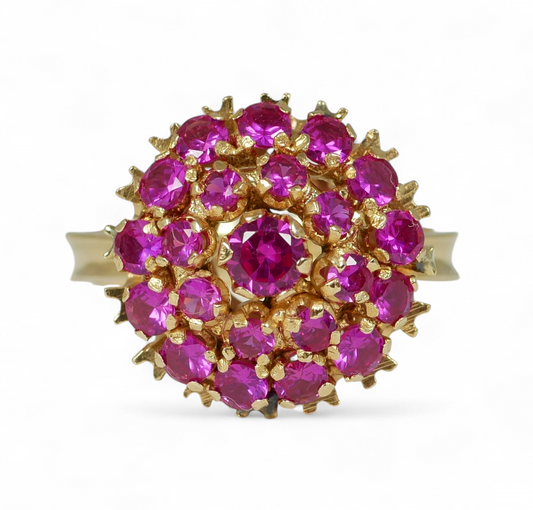 Solid 18ct Yellow Gold Pink Sapphire Cluster Princess Cocktail Ring Size 6 L 51