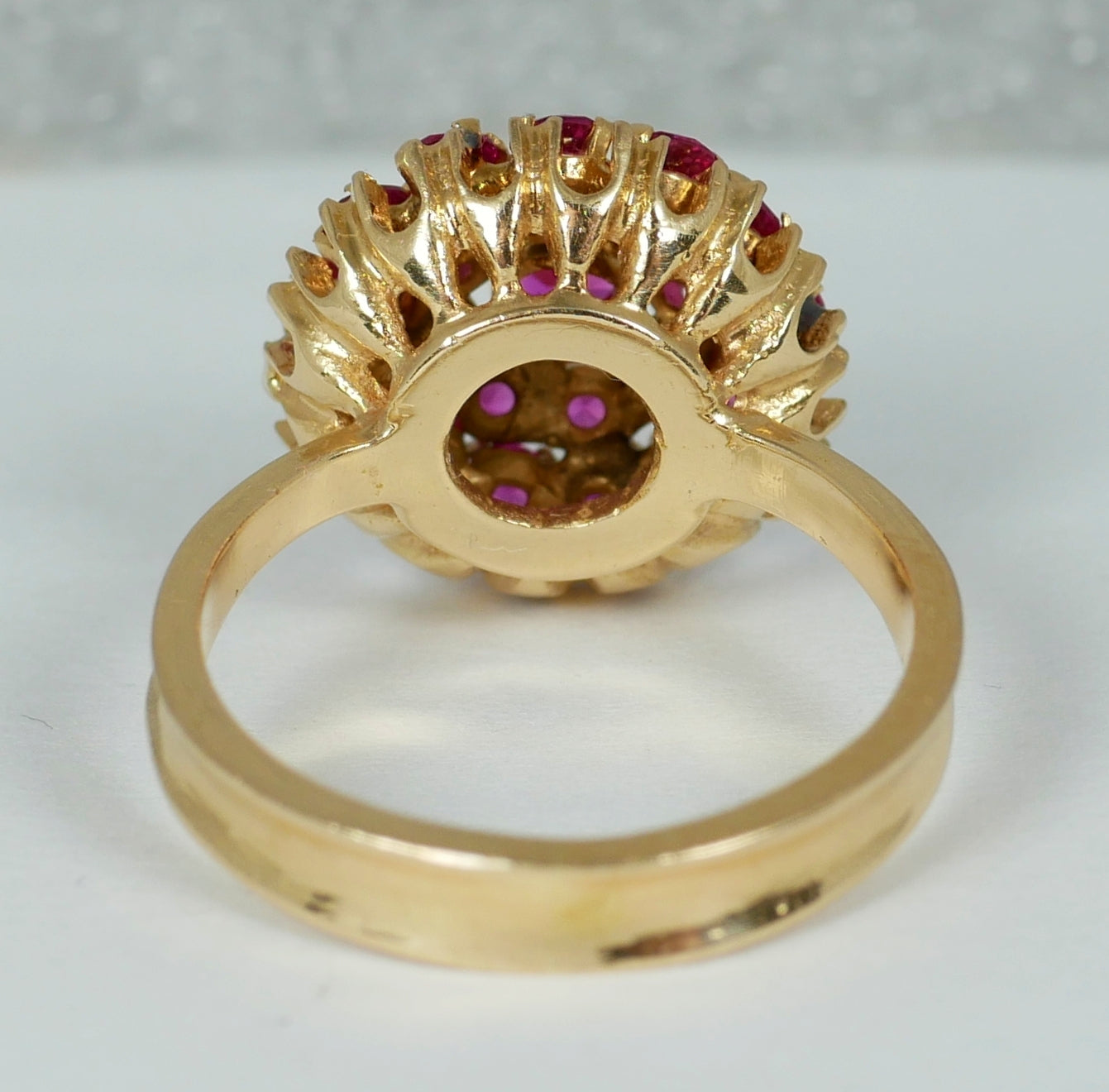Solid 18ct Yellow Gold Pink Sapphire Cluster Princess Cocktail Ring Size 6 L 51