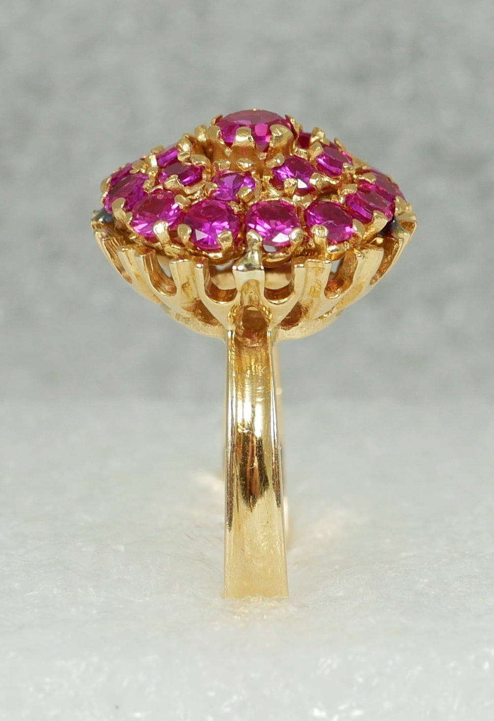Solid 18ct Yellow Gold Pink Sapphire Cluster Princess Cocktail Ring Size 6 L 51
