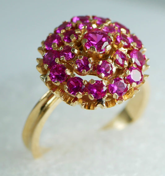 Solid 18ct Yellow Gold Pink Sapphire Cluster Princess Cocktail Ring Size 6 L 51